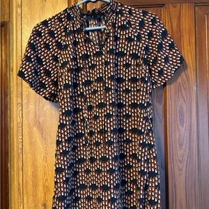 Geometric Print Short Sleeve Shift Dress - Black & Rust